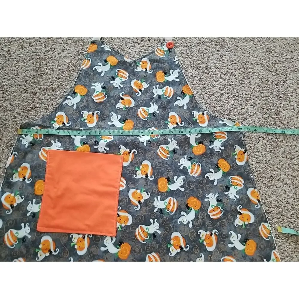 Handmade Halloween Themed Full Bib Apron Ghosts JackOLanterns Spiders Pocket New